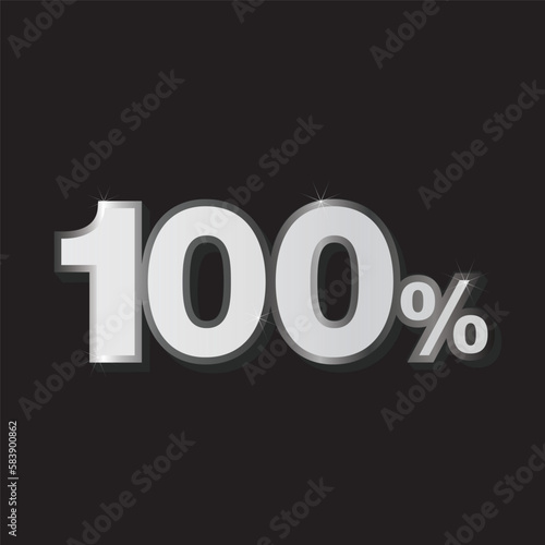 100% percent silver steel aluminum unit with shine sparkle isolated vector illustration