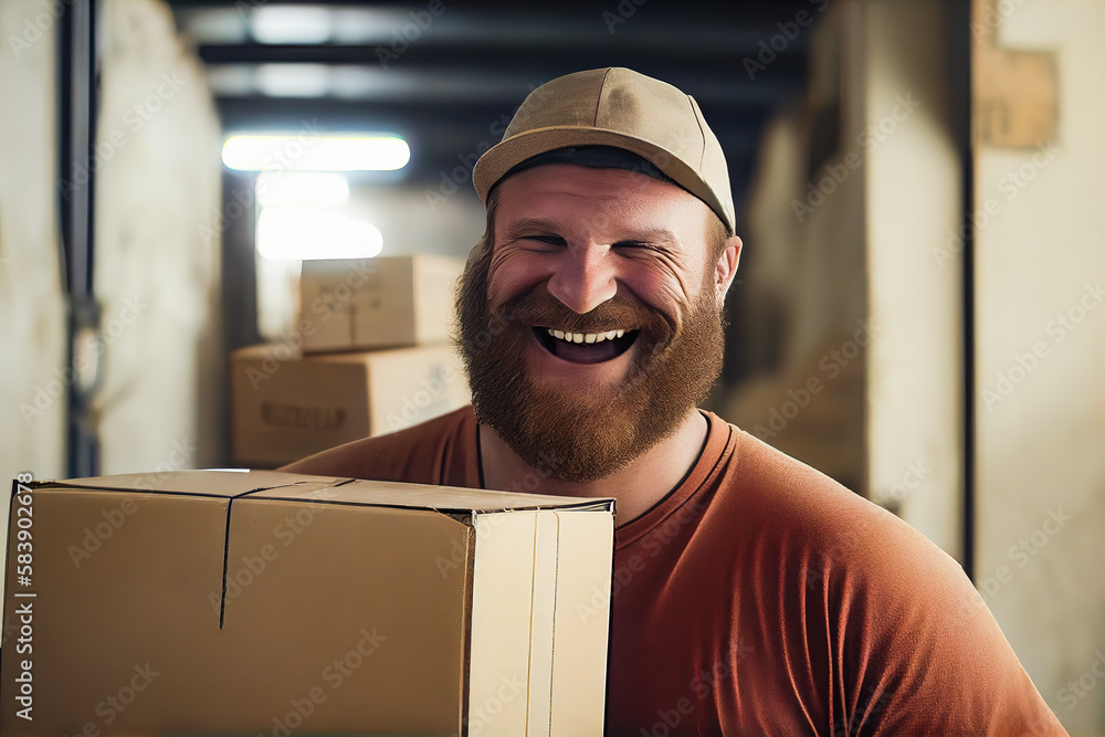 cheerful delivery man making his delivery cheerful delivery man making his delivery
