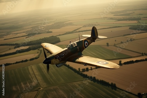 Naklejka WW2 airplane - spitfire - Created with Generative ai