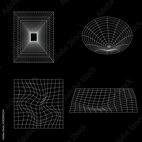 3d wireframe shape, Cyber neo futuristic grids, 3d mesh objects and shapes