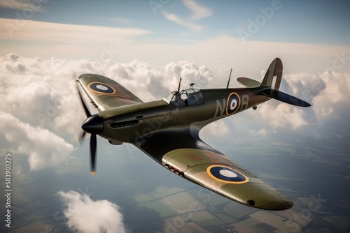 Obraz na płótnie WW2 airplane - spitfire - Created with Generative ai w salonie