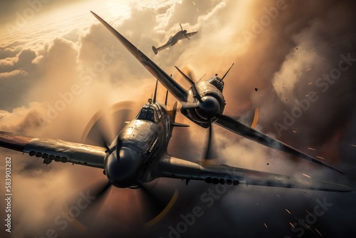 Billede på lærred WW2 airplane - spitfire - Created with Generative ai