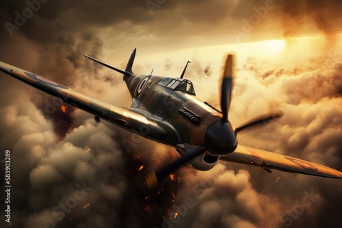 Fotografie, Tablou WW2 airplane - spitfire - Created with Generative ai