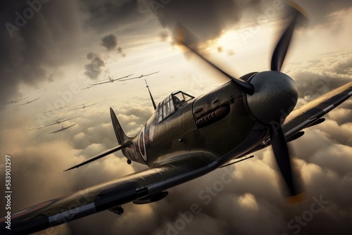 Valokuvatapetti WW2 airplane - spitfire - Created with Generative ai