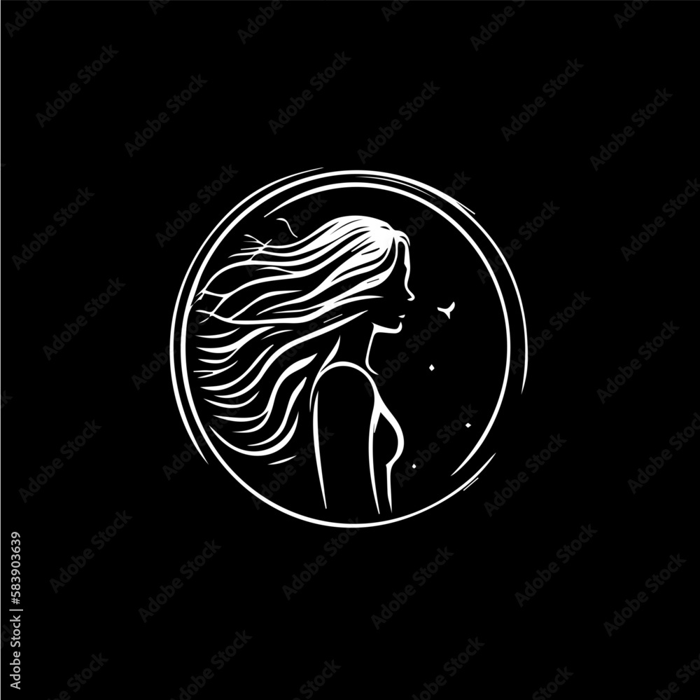 Black and white silhouette of a young girl head with hairstyle, woman ...