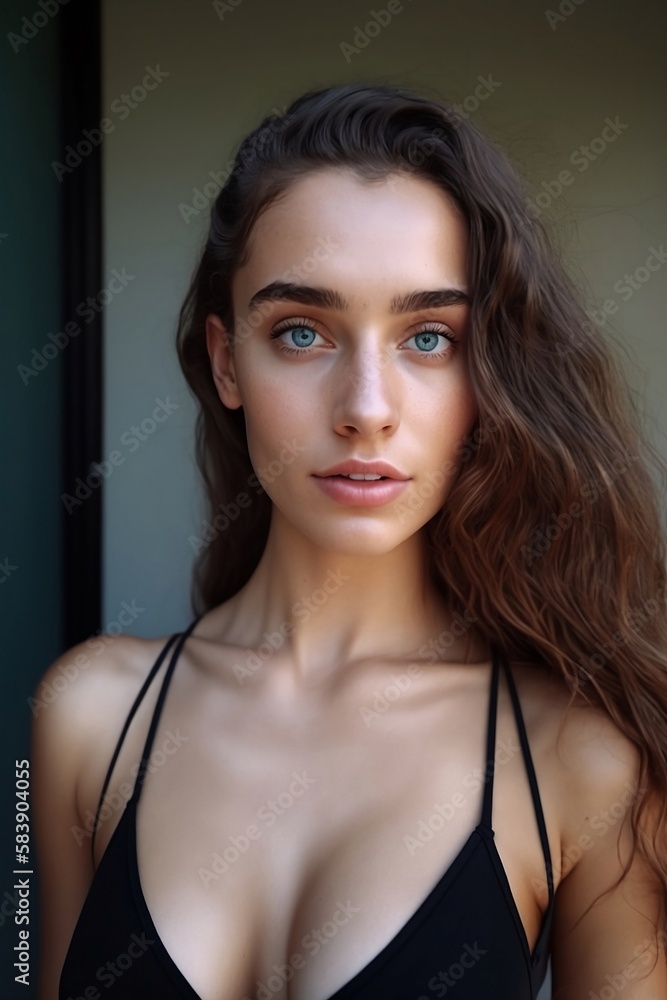 Portrait of a woman in a black bra. Generative AI Portrait of a woman in a black bra. Generative AI