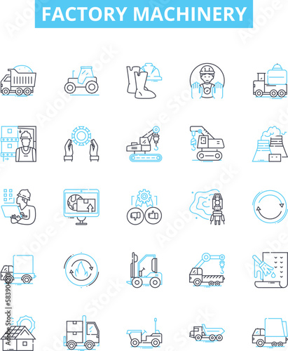 Factory machinery vector line icons set. Machinery, Factory, Equipment, Automation, Process, CNC, Install illustration outline concept symbols and signs