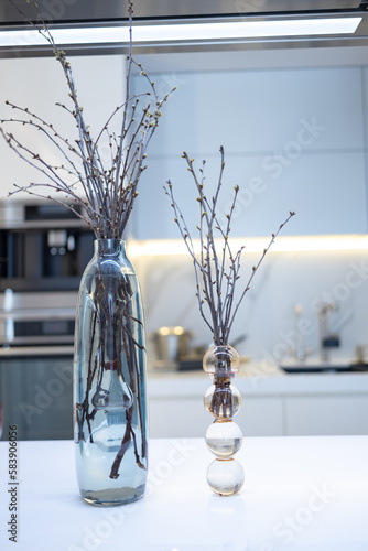 Minimalistic Scandinavian interior. dried flower in vase on white table.  © Mykola