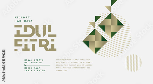 Selamat Hari Raya Idul Fitri.Translation: Happy Eid Mubarak. Eid al-Fitr Greeting with hand lettering calligraphy and illustration. vector illustration.