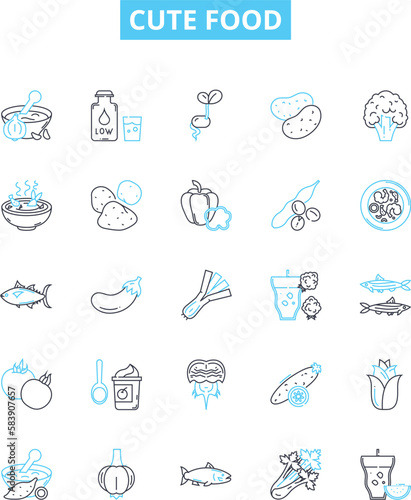 Cute food vector line icons set. Adorable, Cuddly, Darling, Delightful, Diminutive, Endearing, Fetching illustration outline concept symbols and signs