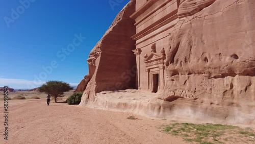 Al Ula - Saudi Arabia: The famous tombs of the Nabatean civilization, Al-Ula being their second largest city after Petra, at the Madain Saleh site in the Saudi desert.  photo