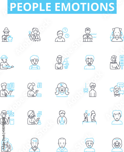 People emotions vector line icons set. Joyful, Sad, Content, Excited, Afraid, Bitter, Loving illustration outline concept symbols and signs