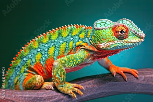 Very colorful chameleon isolated for a poster