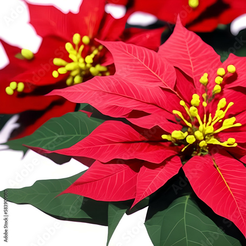 red poinsettia christmas tree - poinsenttia on white background - Christmas Flowers - Generative AI