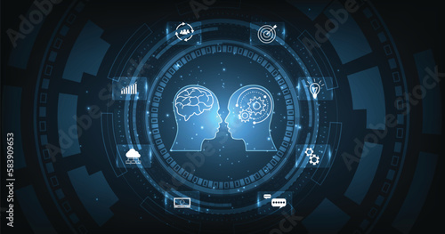 Human Chat with AI or Artificial Intelligence. AI chatbots and artificial intelligence can communicate through messages with humans naturally. Robot in the online system.Futuristic technology.