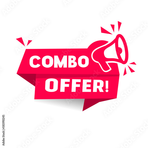 Banner combo offer megaphone icon. Design for marketing, business, store and advertising. Flat vector.