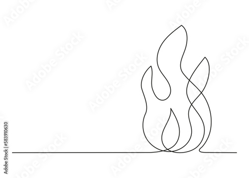 Fire continuous single art line drawing. Flame shape, bonfire, gas icon. Vector illustration