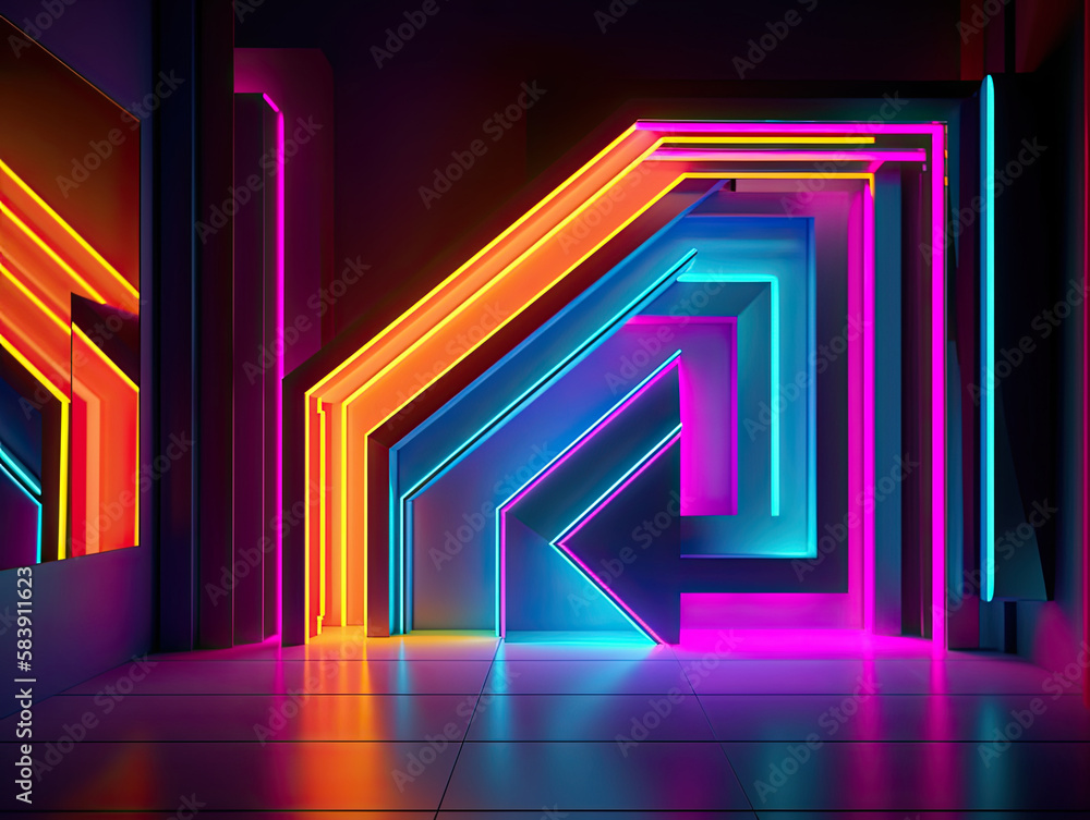 Background with colored glowing lines, neons, Generative AI