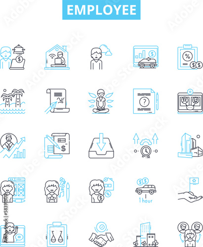 Employee vector line icons set. Worker, Staff, Personnel, Colleague, Associate, Hire, Wage illustration outline concept symbols and signs