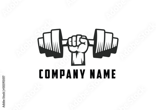 Hand barbell Gym vector Logo 