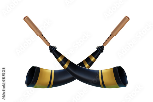 Assamese pepa isolated on white background or transparent png. or buffalo hornpipe musical instrument of assam used in happy bihu background