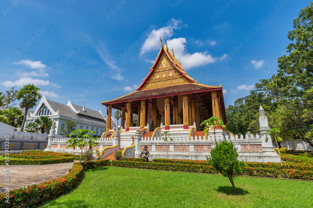Vientiane Laos, city skyline at Hor Phakeo Temple