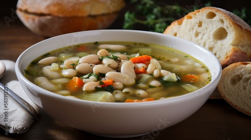 Fasolada - Rustic Greek White Bean Soup with Vegetables, Olive Oil, and Savory Herbs photo