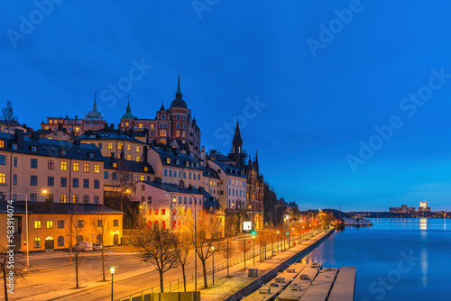Stockholm Sweden, night city skyline at Slussen