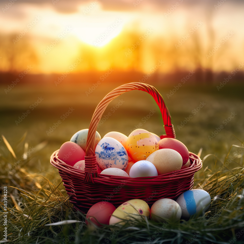 easter eggs in a basket easter eggs in a basket