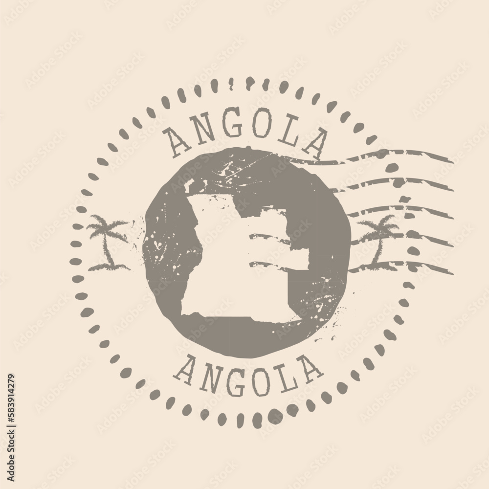 Stamp Postal of Angola. Map Silhouette rubber Seal.  Design Retro Travel. Seal  Map Angola grunge  for your design.  EPS10