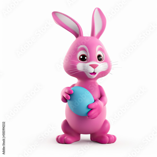  happy pink easter bunny holding a blue easter egg © Robson