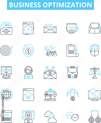 Business optimization vector line icons set. Optimize, Streamline, Automate, Enhance, Transform, Efficiency, Increase illustration outline concept symbols and signs