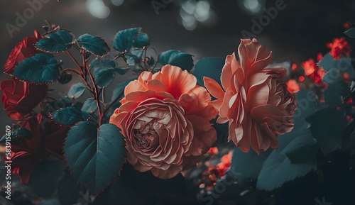 red rose in the garden, red rose in the sky, red rose petals, flower in the sky, orange flower on sky background, flower garden © Ameer