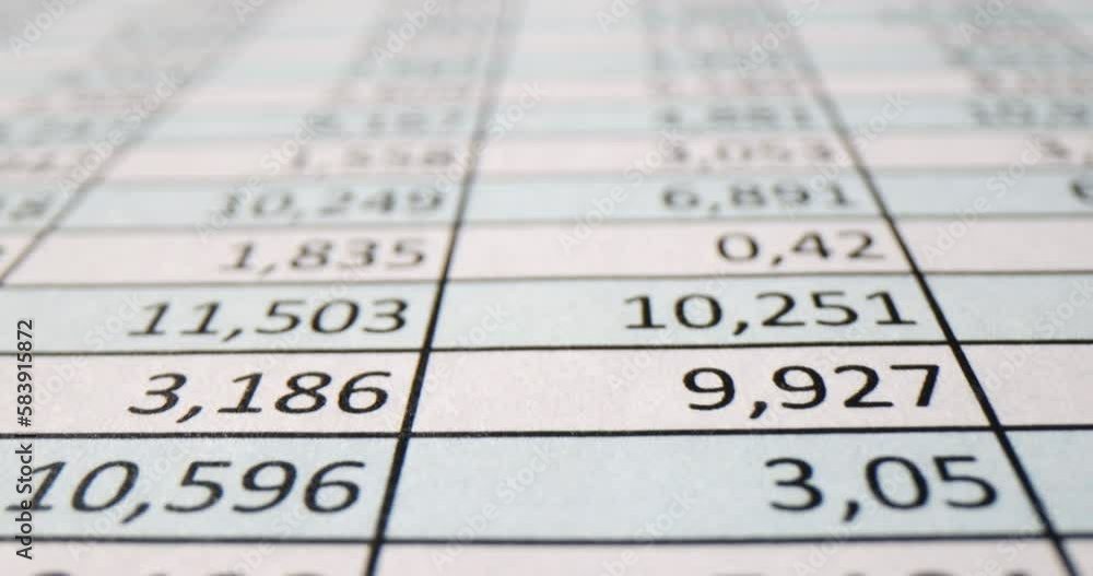 Document with table with numbers closeup 4k movie Document with table with numbers closeup 4k movie
