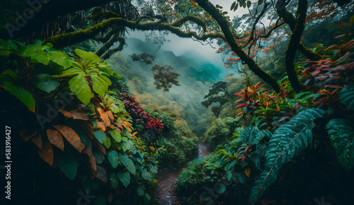 tropical forest  tropical jungle  Monteverde Cloud Forest  Bright beautiful colors  view  colorful 