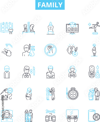 Family vector line icons set. kinship, relatives, clan, folks, lineage, descendants, progeny illustration outline concept symbols and signs