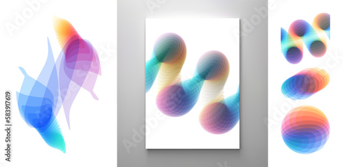 Spiral and sphere. Abstract geometric design. 3d vector illustration made of various overlapping elements. Applicable for banners, placards, posters or flyers.