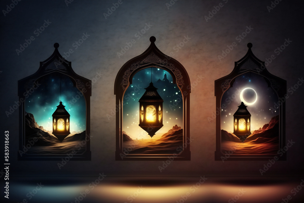 Muslim Holy Month Ramadan Kareem Frame with Lantern Design Generative Ai Muslim Holy Month Ramadan Kareem Frame with Lantern Design Generative Ai
