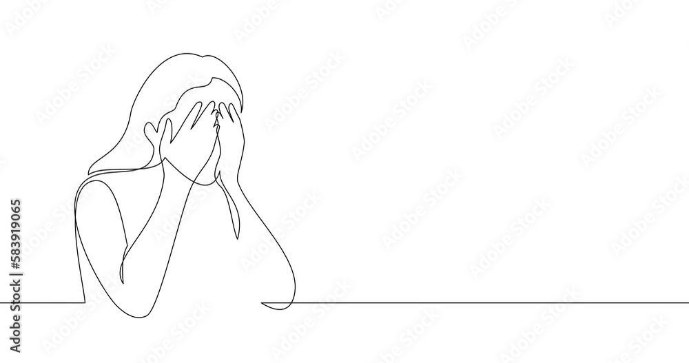 Animation of an image drawn with a continuous line. Woman covers her face with her palms. The girl is crying. Sorrow. Grief. Misfortune. Animation of an image drawn with a continuous line. Woman covers her face with her palms. The girl is crying. Sorrow. Grief. Misfortune.