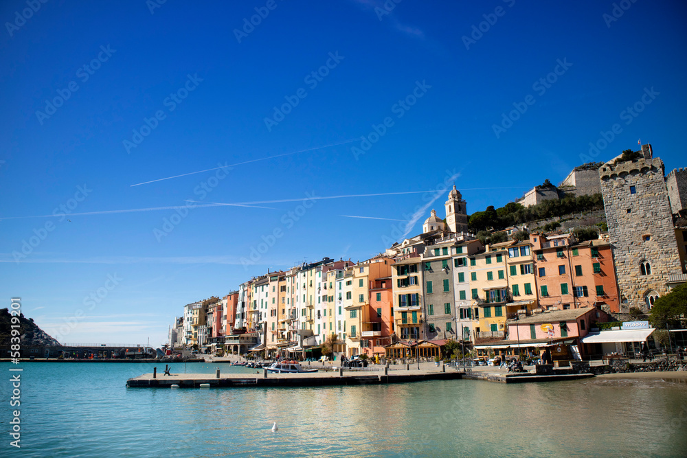 Photographic view of the colorful village of Portovenere