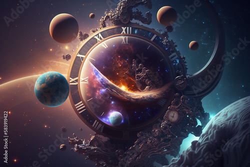 Interdimensional travel and parallel universes. Space scene with stars