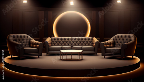 Stage with sofas and spotlights in concept of debate and meetings  Ai generated image photo