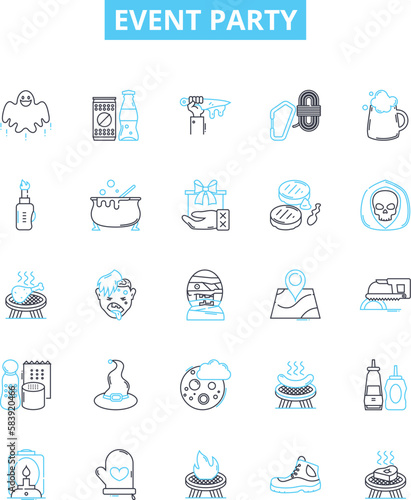 Event party vector line icons set. Celebration, Gala, Bash, Social, Festival, Reception, Picnic illustration outline concept symbols and signs
