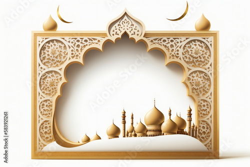 Muslim Holy Month Ramadan Kareem Decorated Frame Design with Elements Generative Ai