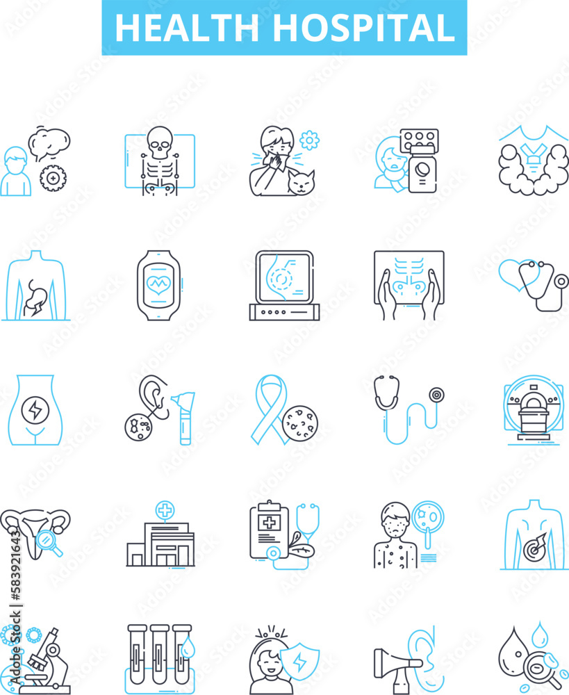 Health hospital vector line icons set. Hospital, Health, Care, Medical, Facility, Unit, Clinic illustration outline concept symbols and signs Health hospital vector line icons set. Hospital, Health, Care, Medical, Facility, Unit, Clinic illustration outline concept symbols and signs