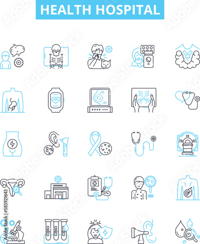 Health hospital vector line icons set. Hospital, Health, Care, Medical, Facility, Unit, Clinic illustration outline concept symbols and signs
