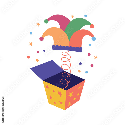 April Fools Day with Jester Hat Box Illustration 