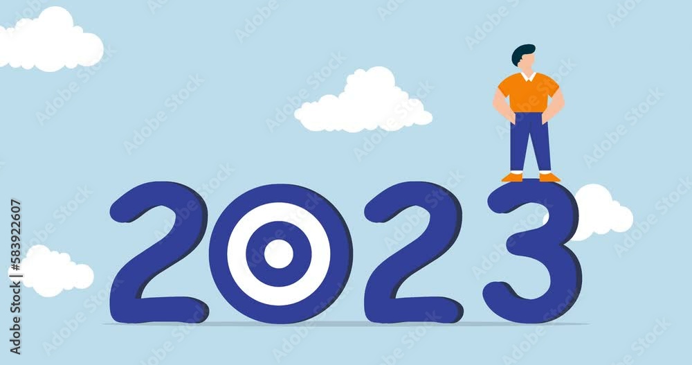 4k animation of Year 2023 business target. businessman changing year to 2023 target 4k animation of Year 2023 business target. businessman changing year to 2023 target