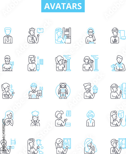 Avatars vector line icons set. Personas, Characters, Forms, Idols, Avatars, Representations, Embodiments illustration outline concept symbols and signs photo