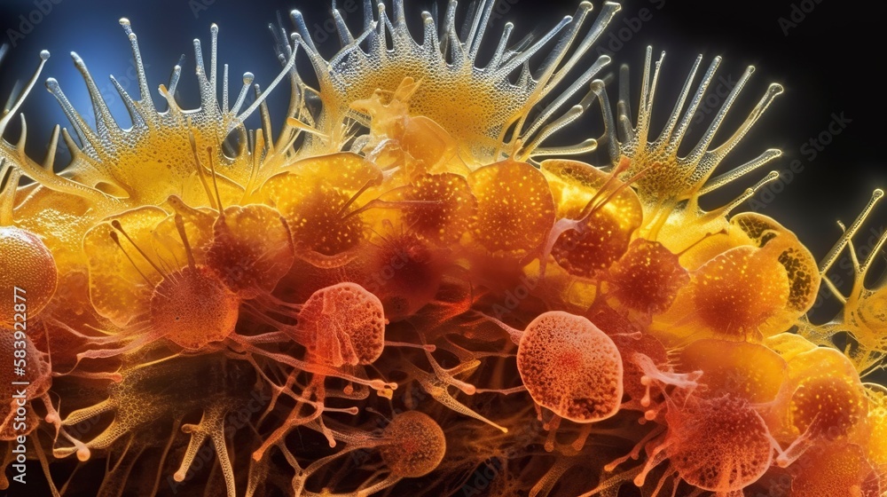 Obraz premium Ultra macro photography of fantastic colourful microorganisms, made with Generative AI